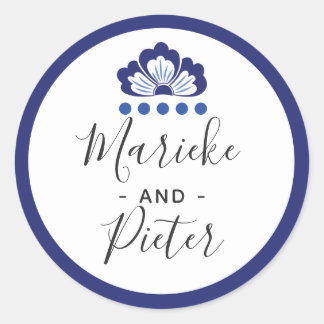 Delfts Blauw Delft Blue Dutch Wedding Personalisie Runder Aufkleber