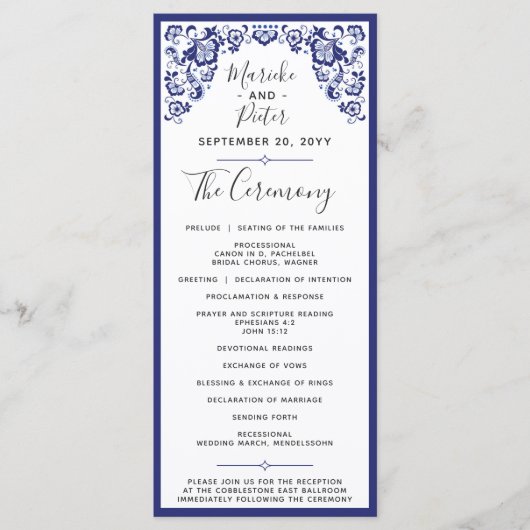 Delfts Blauw | Delft Blue Dutch Wedding Program Programm (Vorderseite)