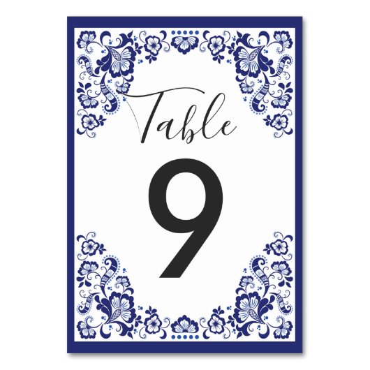Delfts Blauw | Delft Blue Dutch Wedding Reception Tischnummer (Vorderseite)