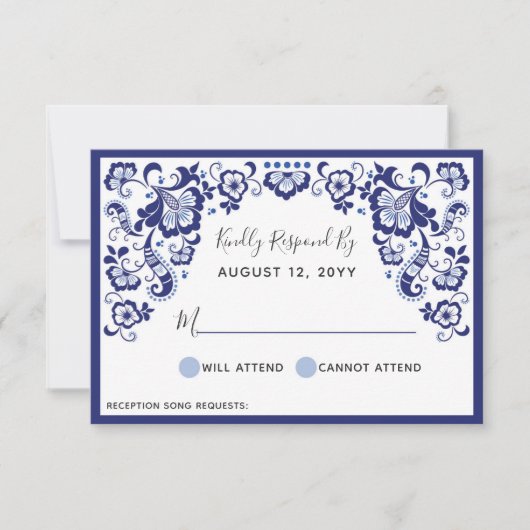 Delfts Blauw | Delft Blue Dutch Wedding RSVP Card Karte (Vorderseite)