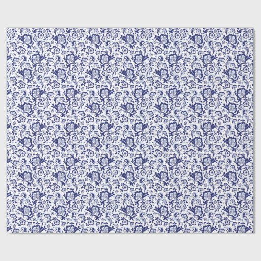 Delfts Blauw | Delft Blue Floral Dutch Wedding Geschenkpapier (Flach)