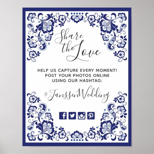 Delfts Blauw | Delft Blue Hashtag Fotos Wedding Poster (Vorne)