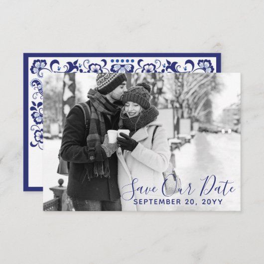 Delfts Blauw | Delft Blue Save the Date Foto Einladung (Vorne/Hinten)