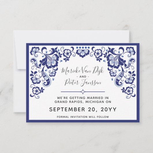 Delfts Blauw | Delft Blue Save the Date Fotos Einladung (Rückseite)