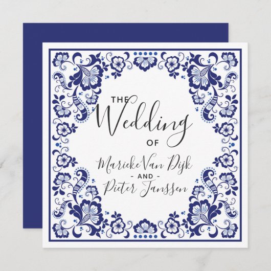 Delfts Blauw | Delft Blue Tile Wedding Einladung (Vorne/Hinten)