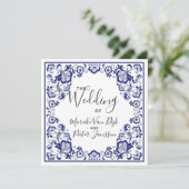Delfts Blauw | Delft Blue Tile Wedding Einladung (Stehend Vorderseite)