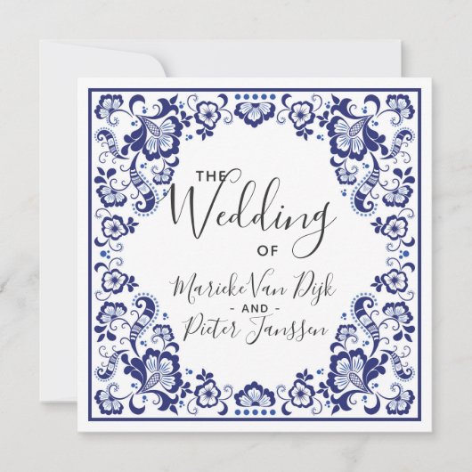 Delfts Blauw | Delft Blue Tile Wedding Einladung (Vorderseite)
