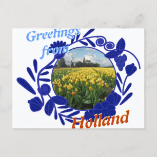 Delftware-Muster Tulpen Grüße aus Holland Postkarte