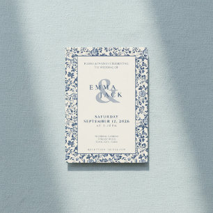 Delftware-Stil Blaue Creme Blumenhochzeit Einladung