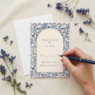 Delftware vintage Blaue Blumengewölbe-RSVP-Antwort RSVP Karte