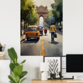 Delhi Aquarellkunst Poster (Heimbüro)