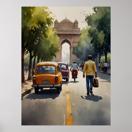Delhi Aquarellkunst Poster (Vorne)