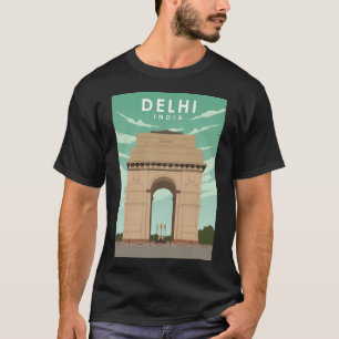 Delhi India Vintag Retro Minimal Travel Poster T-Shirt