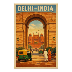 Delhi, Indien, in klassischer Retro-Reiseoptik Poster