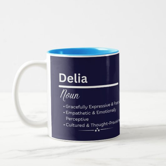 Delia Personalized Girl Name Meaning Coffee Mug Zweifarbige Tasse (Links)