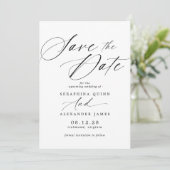 Delicate Airscript | Klassisch Schwarz und Weiß Save The Date (Stehend Vorderseite)