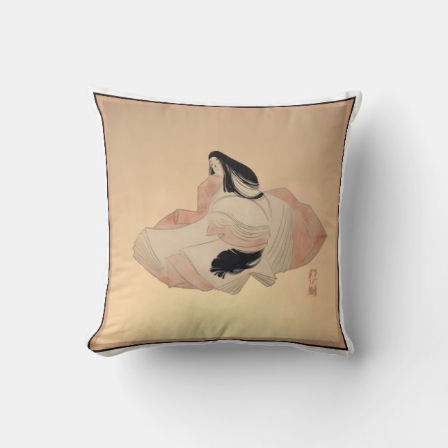 Delicate Ancient Japanese Print on Pillow Kissen (Vorderseite)