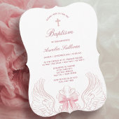 Delicate Angel Wings Pink Bow Baptism Einladung