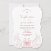 Delicate Angel Wings Pink Bow Confirmation Einladung (Vorderseite)