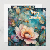 Delicate Apricot Cosmos on Teal Feiertagskarte (Vorne/Hinten)