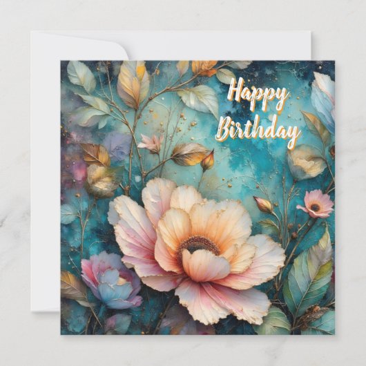 Delicate Apricot Cosmos on Teal Feiertagskarte (Vorderseite)