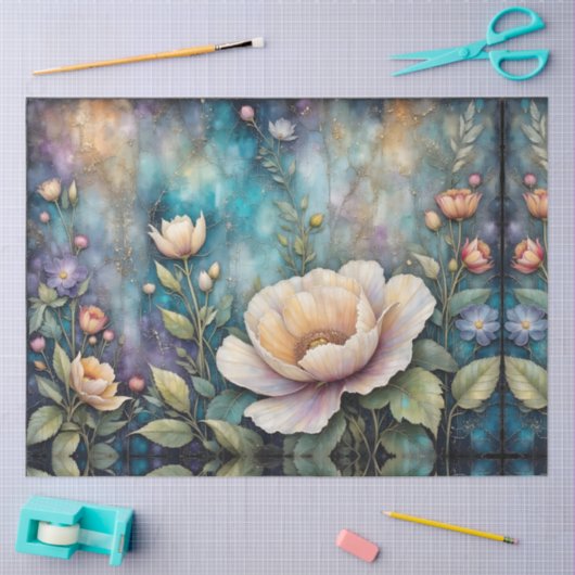 Delicate Apricot Cosmos on Teal Seidenpapier (Basteln)