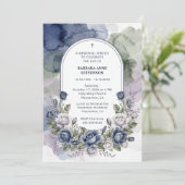 Delicate Arch Blue Green Floral Watercolor Effect  Einladung (Stehend Vorderseite)