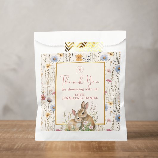 Delicate Beige Bunny Meadow Baby Dusche Geschenktütchen