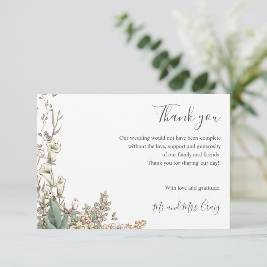 Delicate Bellblumen grün Hochzeit danke (Stehend Vorderseite)