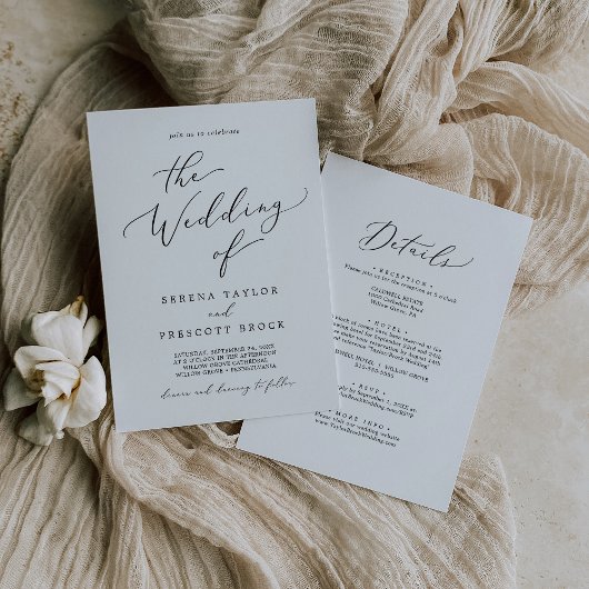 Delicate Black Calligraphy All In One Wedding Einladung