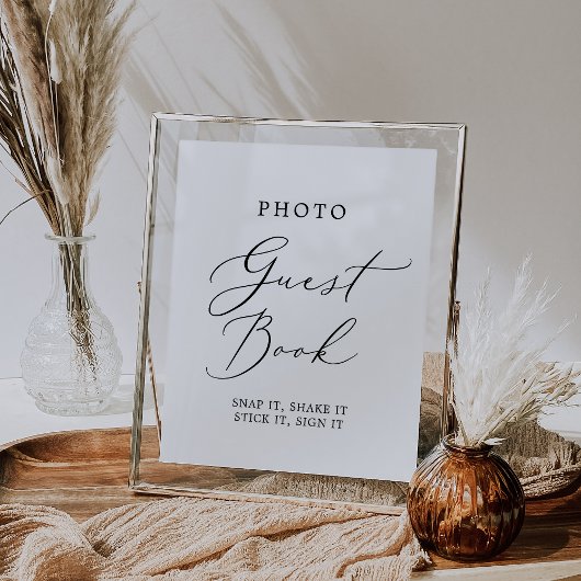 Delicate Black Calligraphy Foto Guest Book Poster
