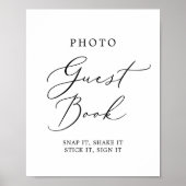 Delicate Black Calligraphy Foto Guest Book Poster (Vorne)