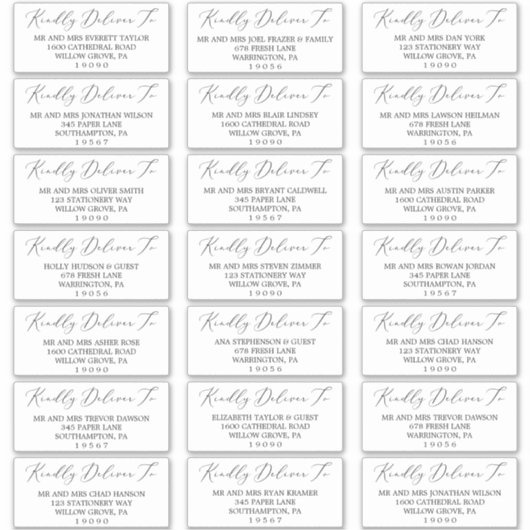 Delicate Black Calligraphy Guest Address Labels (Vorderseite)