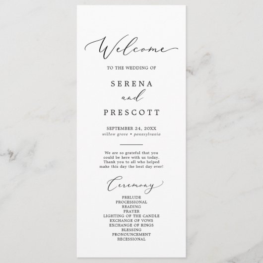 Delicate Black Calligraphy Wedding Program Programm (Vorderseite)