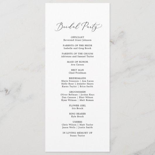 Delicate Black Calligraphy Wedding Program Programm (Rückseite)