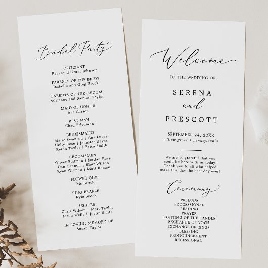 Delicate Black Calligraphy Wedding Program Programm