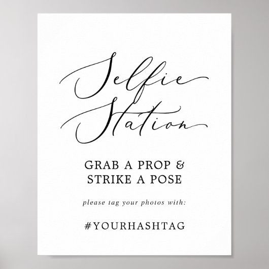 Delicate Black Selfie Station Wedding Hashtag Sign Poster (Vorne)