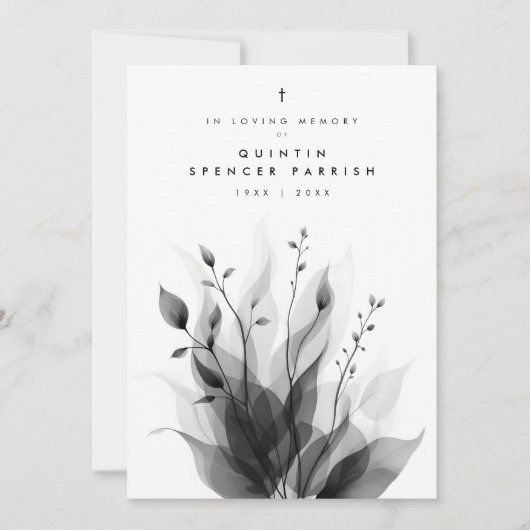 Delicate Black & White Overlapping Leaves & Flower (Vorderseite)