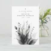 Delicate Black & White Overlapping Leaves & Flower Einladung (Stehend Vorderseite)