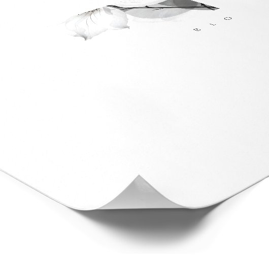 Delicate Black White Overlapping Leaves & Flowers Poster (Ecke)