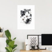Delicate Black White Overlapping Leaves & Flowers Poster (Heimbüro)