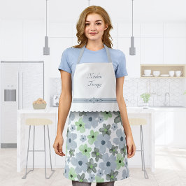 Delicate Blooms Green and Gray Kitchen Schürze