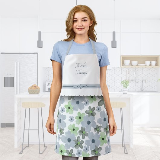 Delicate Blooms Green and Gray Kitchen Schürze