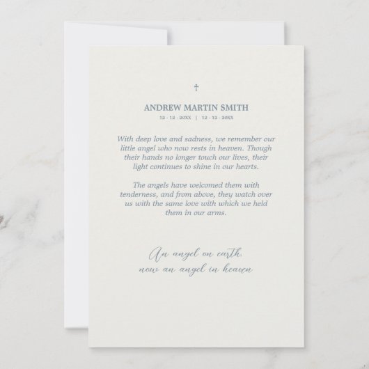 Delicate Blue Angel Condolence Remembrance Babies (Rückseite)