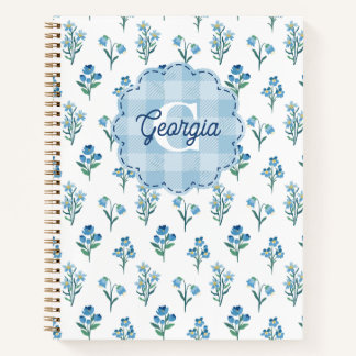 Delicate Blue Floral Monogram Cottagecore Notizblock