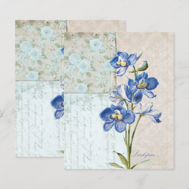 Delicate Blue Floral Vintag Scrapbook Paper (Vorne/Hinten)