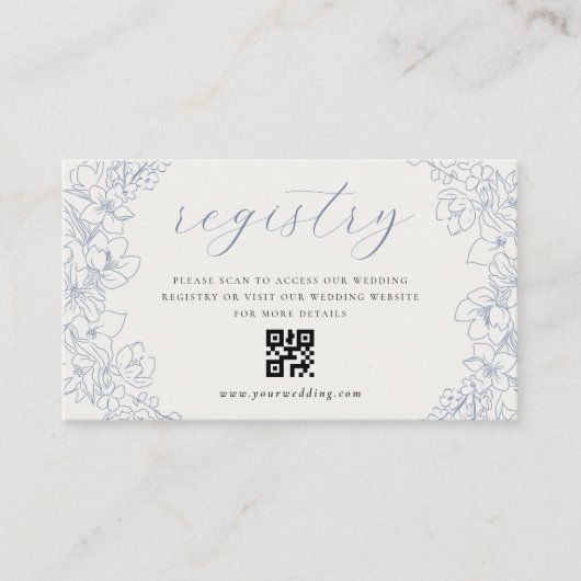 Delicate Blue Floral Wedding Gift Registry QR code Begleitkarte (Vorderseite)