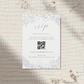 Delicate Blue Floral Wedding QR Code UAWG RSVP Karte