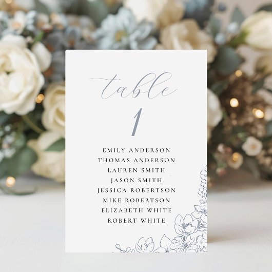 Delicate Blue Floral Wedding Seating Chart Tischnummer