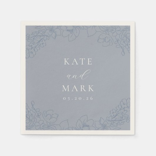 Delicate Blue Floral Wedding Serviette (Vorderseite)